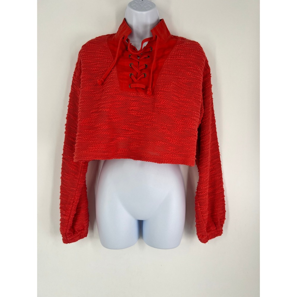 Urban Outfitters Orange Textured Knit Lace Up Front Crop Sweater XS‎ Long Sleeve